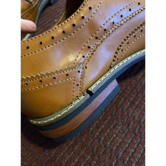 Jousen Milan Dress Shoes Mens Size 9 Yellow Brown Leather Wing Tip Oxfords - Picture 11 of 16